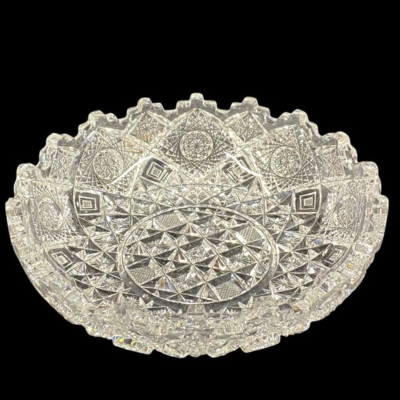 American Brilliant Period ABP Clark Prima Donna Low Cut Glass Bowl Castle Rim - Picture 1 of 16